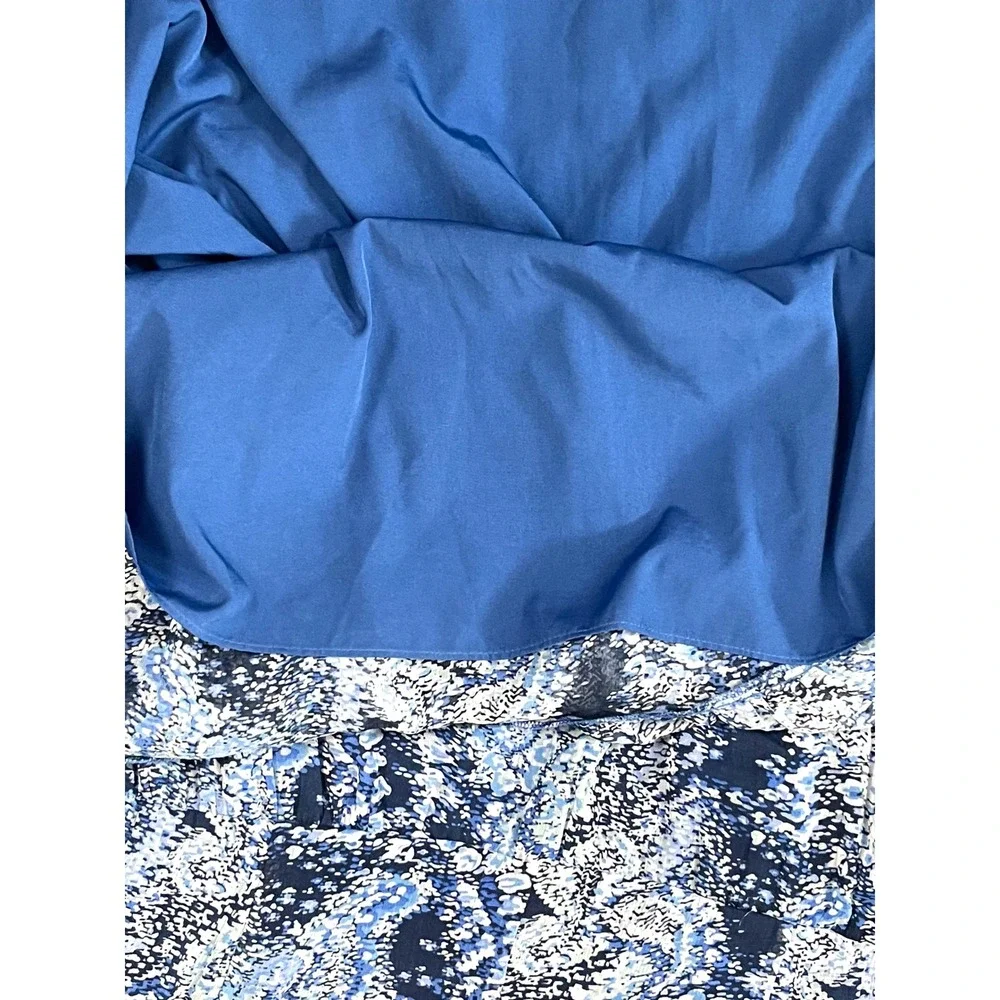 Joie Blue Women Midi XL Abstract Print Tiered Long Sleeve V-Neck High Low Dress